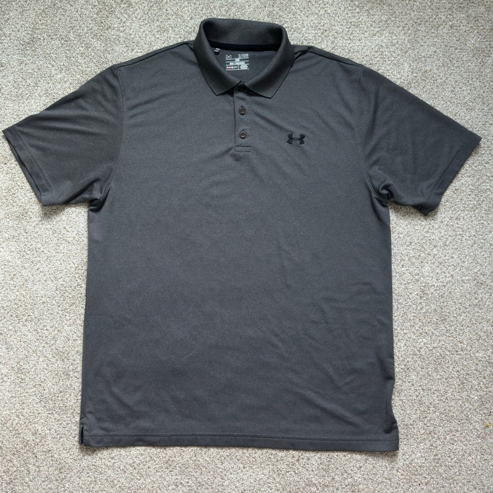 Under Armour HeatGear Polo Shirt Men XL Gray Loose Golf Performance Short Sleeve